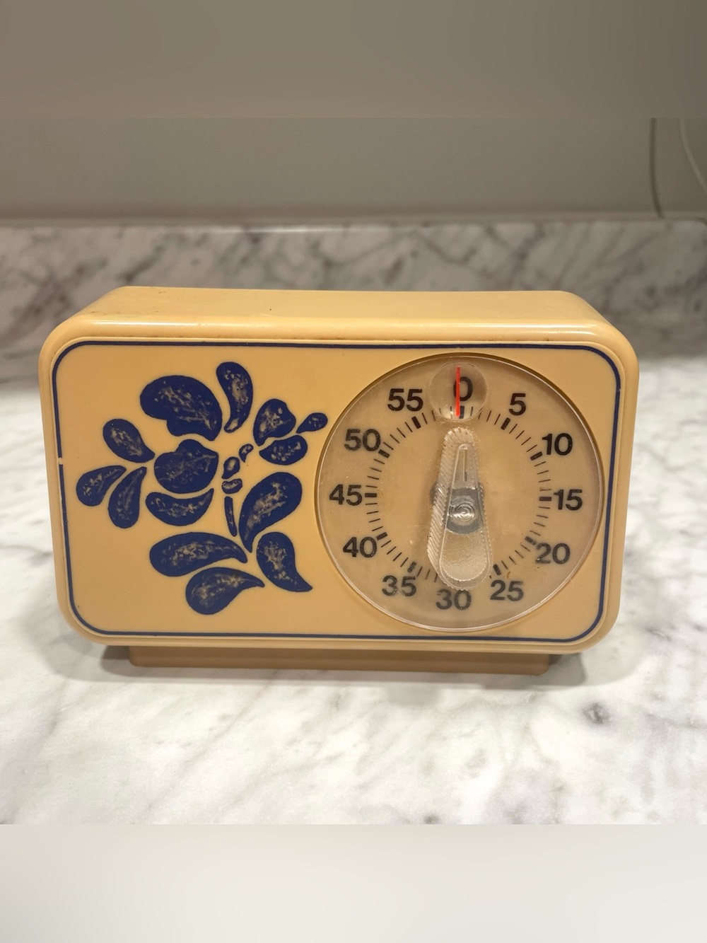 RARE Pfaltzgraff Folk Art Mechanical Kitchen Timer Tan & Blue WORKS Cottage USA